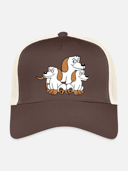 Three Dogs Family Child Mother Father Dad Mom Sweet - Trucker Cap - brown/beige - Front