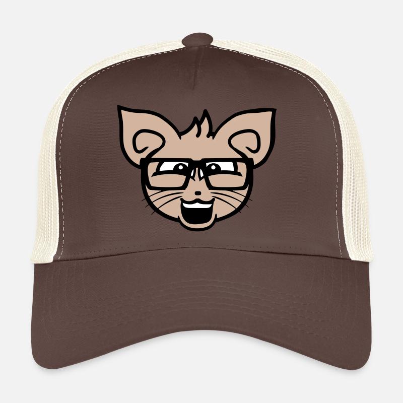 Nerd chat lunettes à monture de corne geek tête de chaton intelligent Casquette trucker 