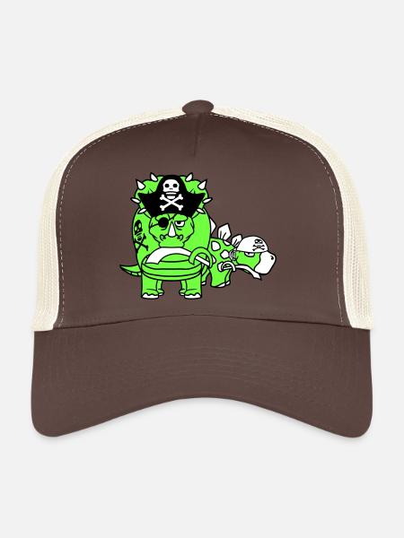 Triceratops Stegosaurus 2 Dinosaure Pirate Dino - Casquette trucker  - marron/beige - Devant