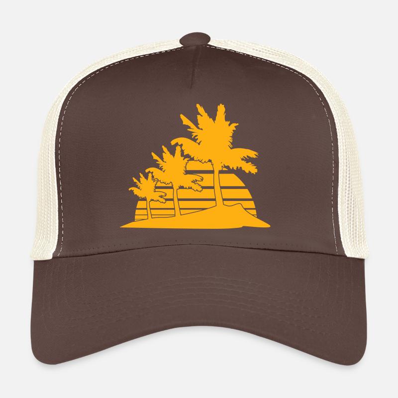 3 Palm Trees Island Tree Stripes Sun Sunset Trucker Cap