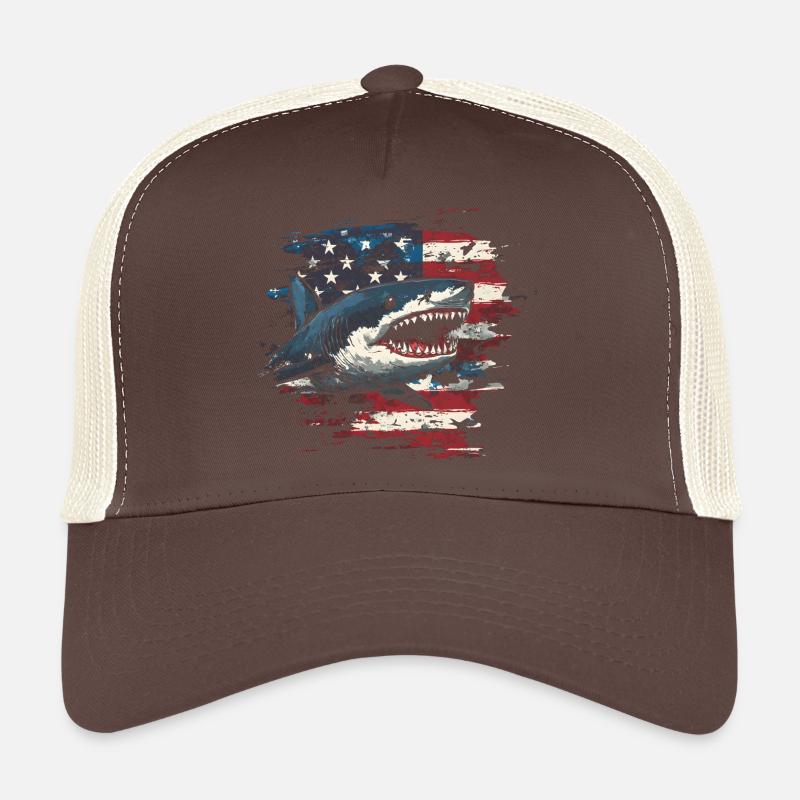 Requin avec drapeau des États-Unis Casquette trucker 