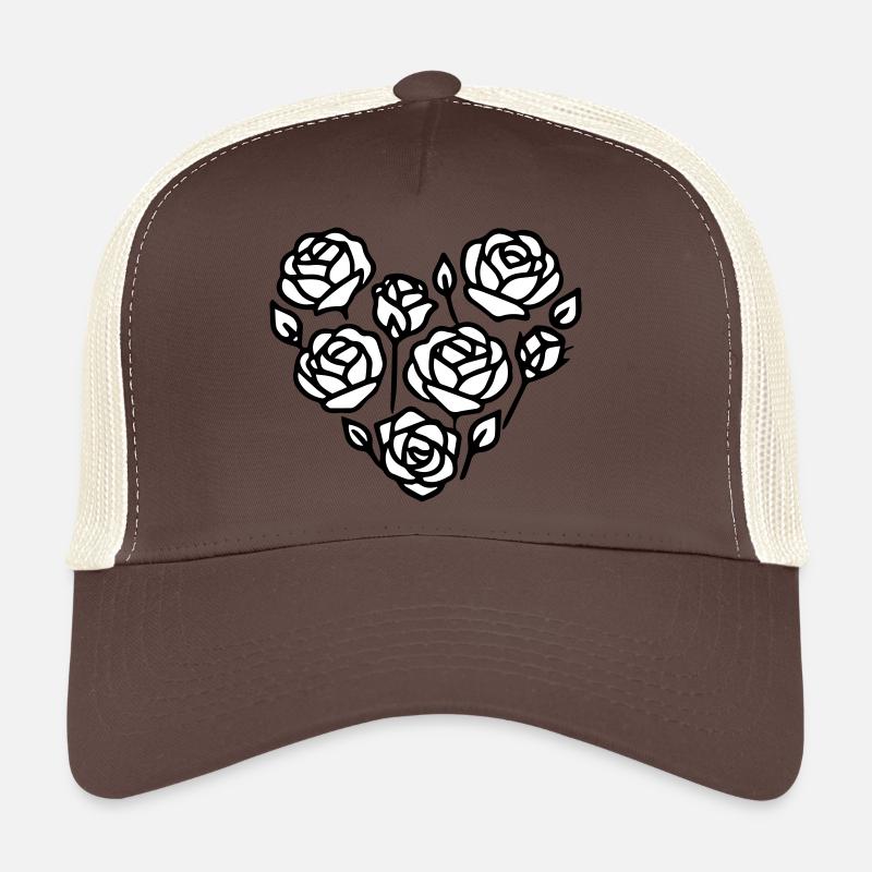 Schwarz-Weiß-Rosenherz-Illustration Trucker Cap