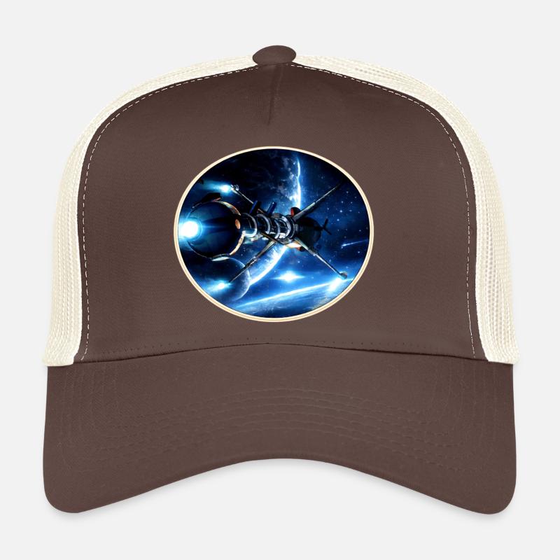 La Comète - Emblème spatial rétro – Vaisseau 8-Bit - Casquette trucker  - marron/beige