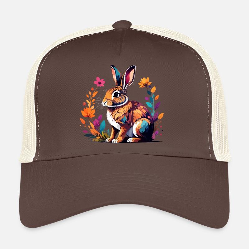 Colorful bunny with flower frame spring motif Trucker Cap