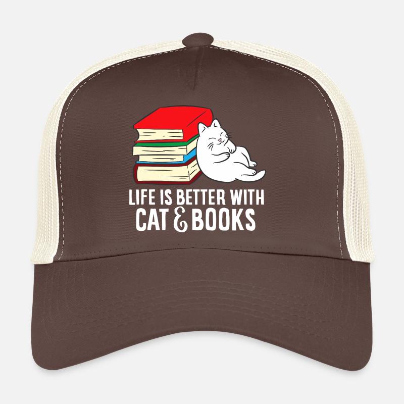 Katze und Bücher gemütlicher Stapel Trucker Cap