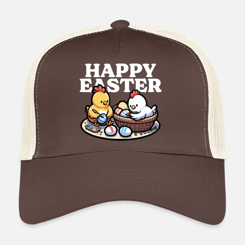 Joyeuses Pâques - De mignons poussins peignent des œufs de Pâques Casquette trucker 