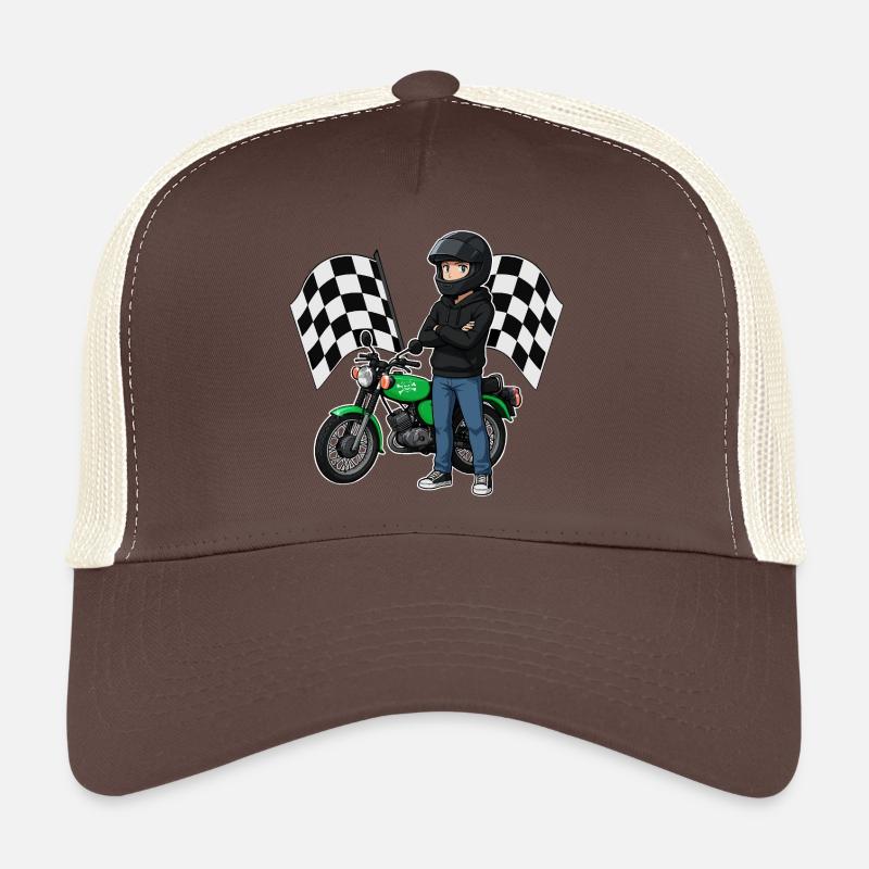 Simson Biker mit Checkered Flag Motiv - Trucker Cap - Braun/Beige