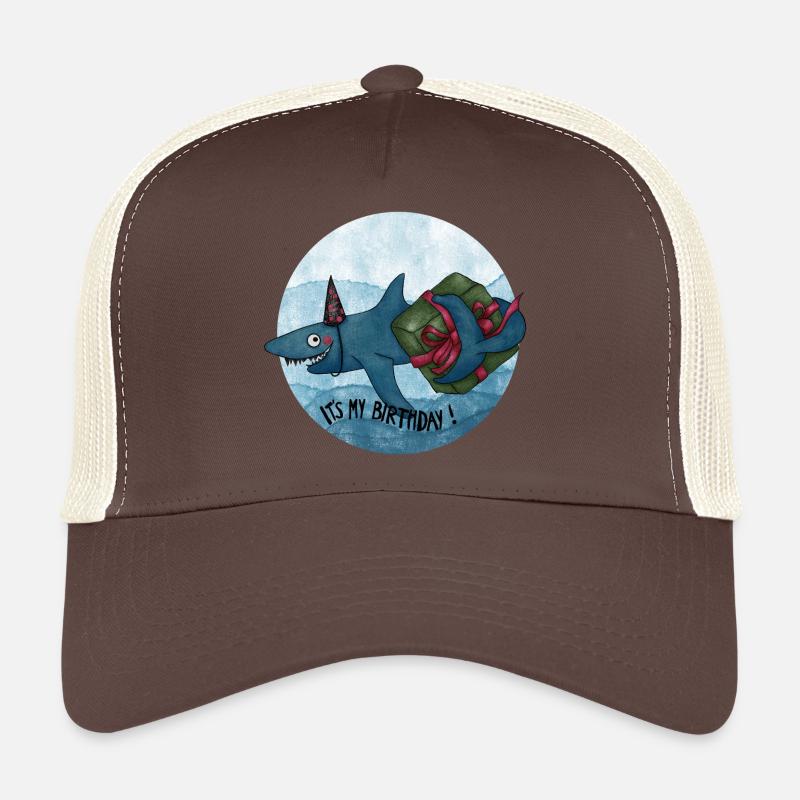 Geburtstagshai mit Geschenk - Trucker Cap - Braun/Beige