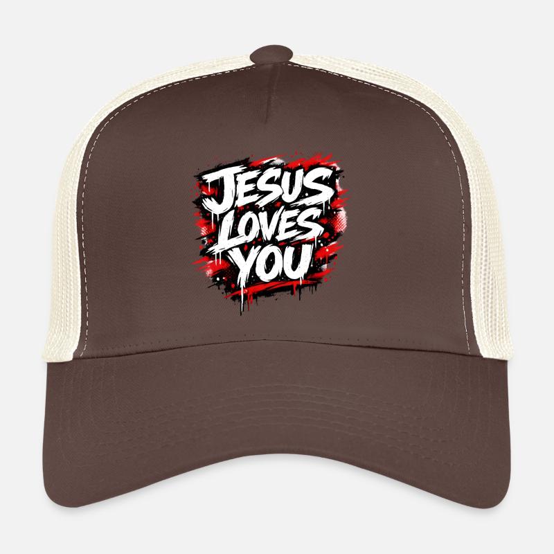 Jesus Loves You Graffiti Statement Trucker Cap