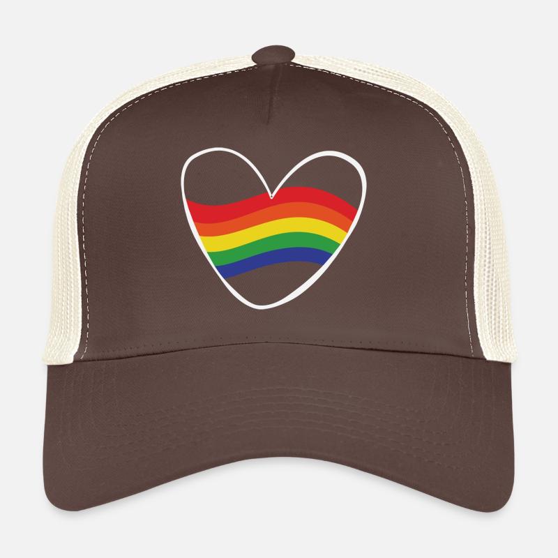 Regenbogen Herz | Geschenk Idee | LGBT - Trucker Cap - Braun/Beige