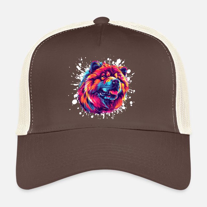 Portrait de chien aux couleurs néon avec éclaboussures Casquette trucker 