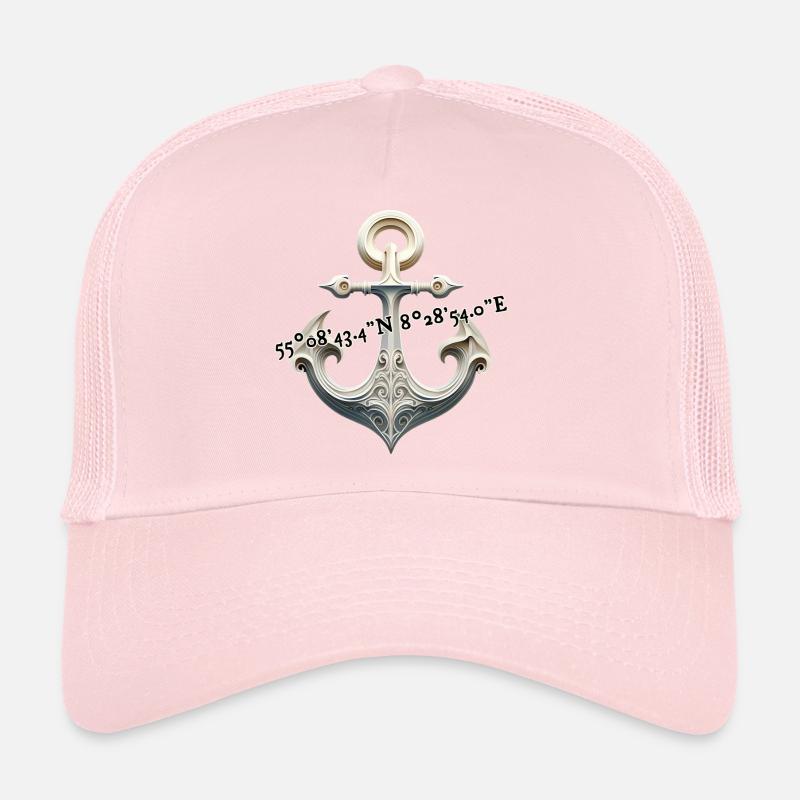 Ancre blanche avec coordonnées Casquette trucker 