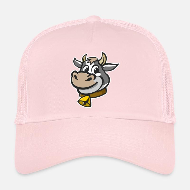 Fröhliche Illustration eines Kuhkopfes. Trucker Cap