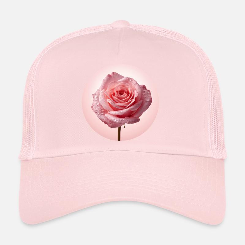 Delicate Pink Roses with Dew Trucker Cap