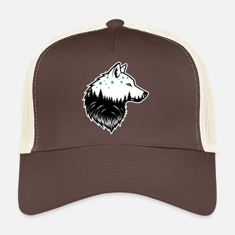 Wolf Silhouette Night Forest Design Trucker Cap