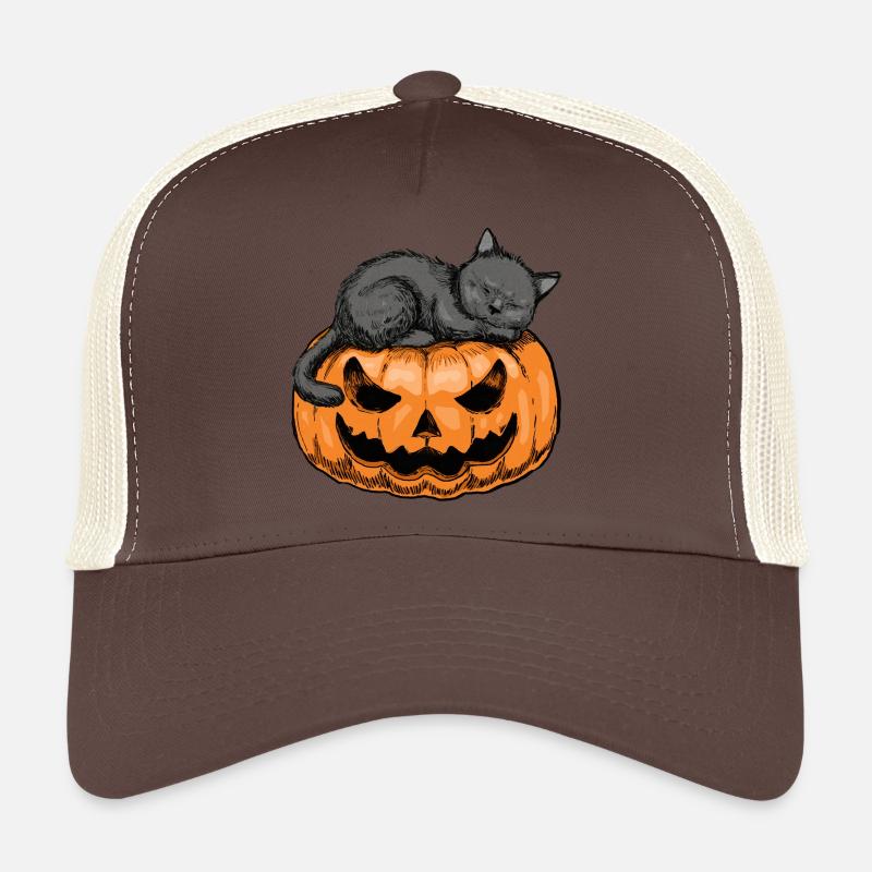 Sleepy Cat Halloween Design Trucker Cap