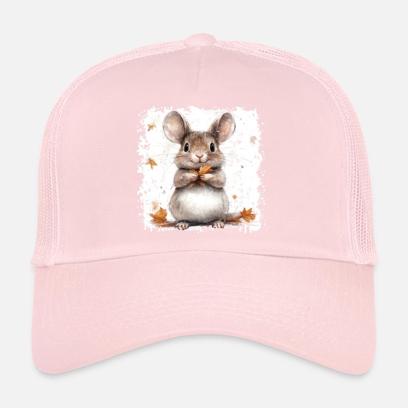 Souris mignonne avec des feuilles d’automne Casquette trucker 