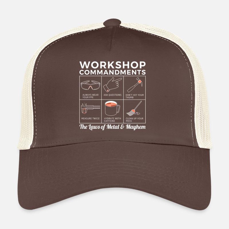 Workshop Rules, Sarcastic Machinist & Engineer Tee - Trucker Cap - brown/beige