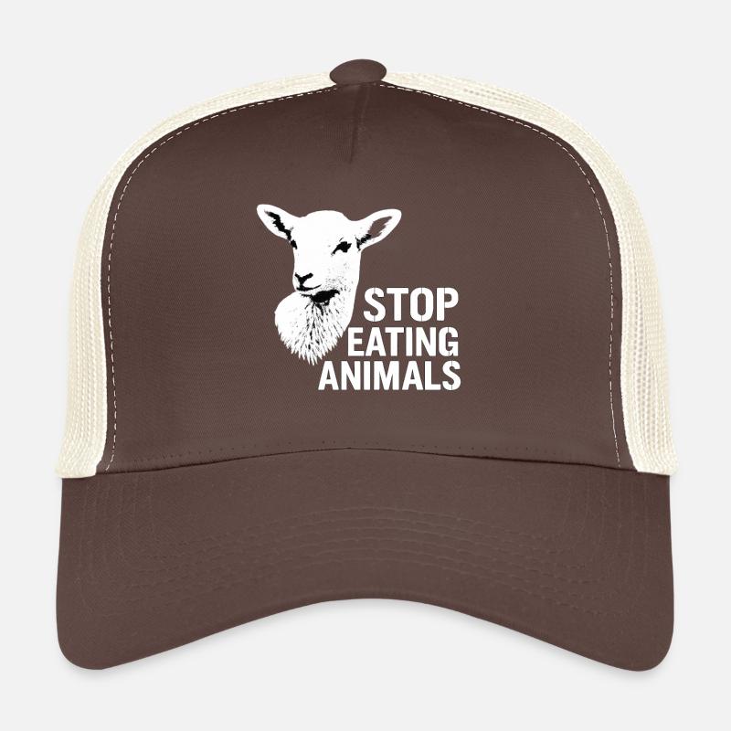 Stop Eating Animals Vegan Message - Trucker Cap - brown/beige