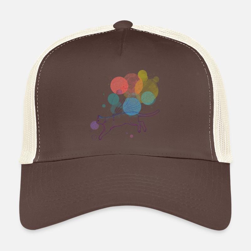 Chat coloré avec des ballons flottants Illustration Casquette trucker 