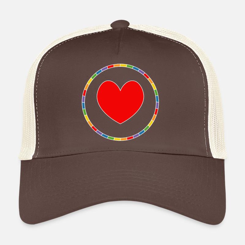 LGBT-hjerte i regnbueringen - Trucker cap - brun/beige