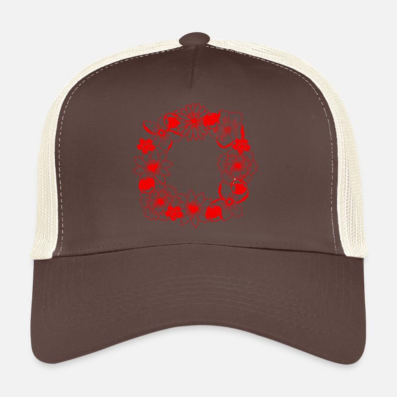Red flower circle frame Trucker Cap