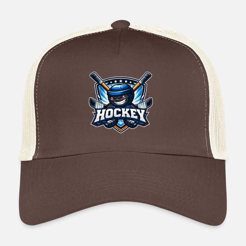 Hockey-Maskottchen mit Stöcken Trucker Cap