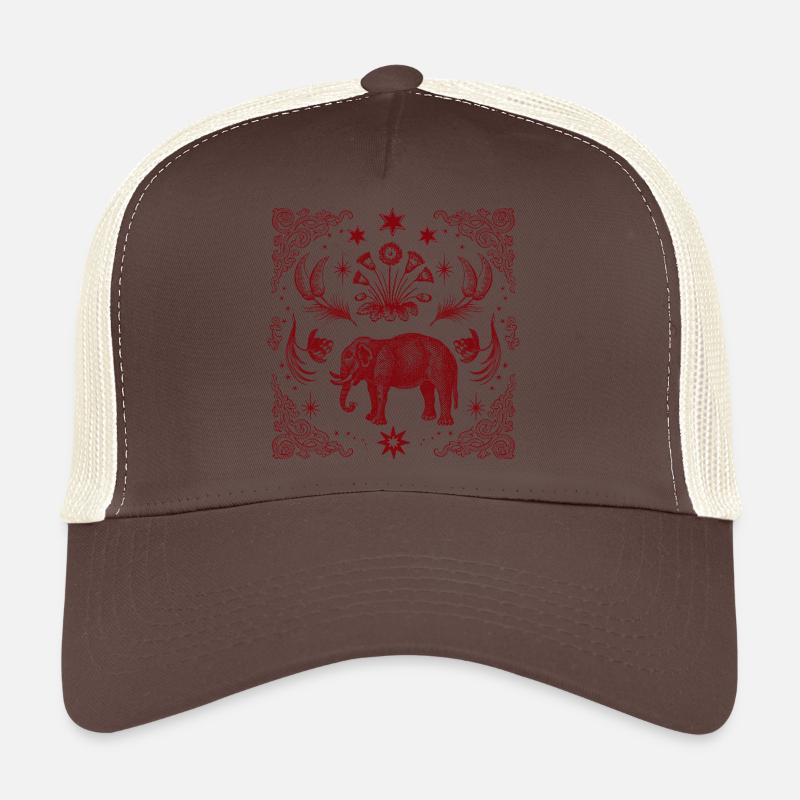 Roter Ornament-Elefant mit Sternenrahmen Trucker Cap