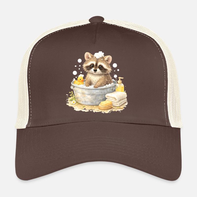 Illustration mignonne de raton laveur se baignant Casquette trucker 