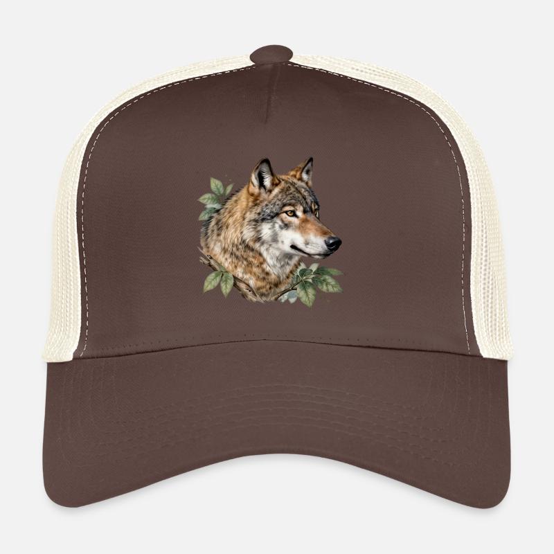 Wolf surrounded by foliage Trucker Cap