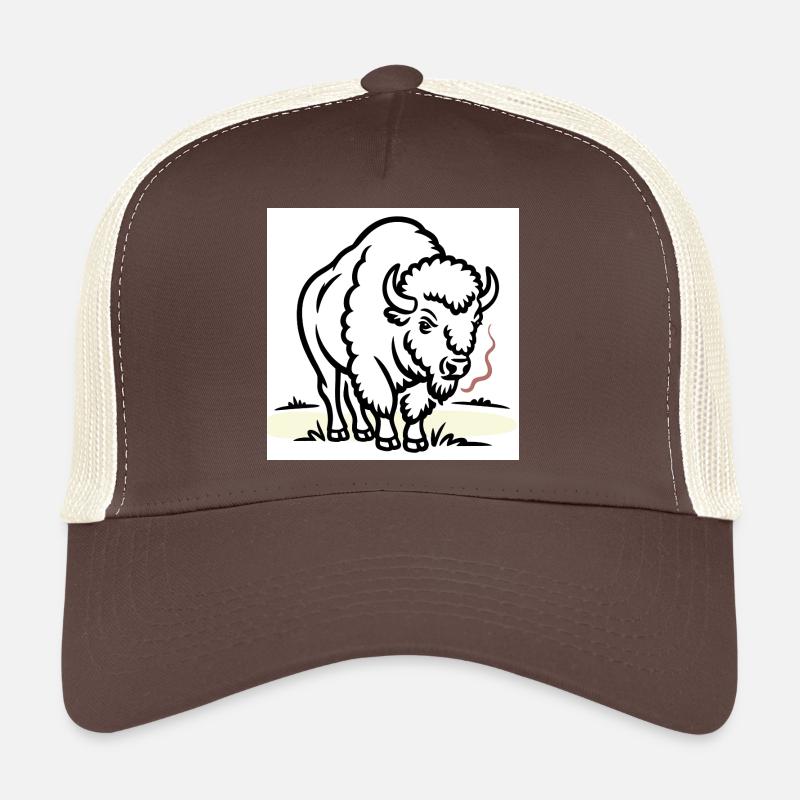 Bisons avec une cigarette dans le champ - Casquette trucker  - marron/beige