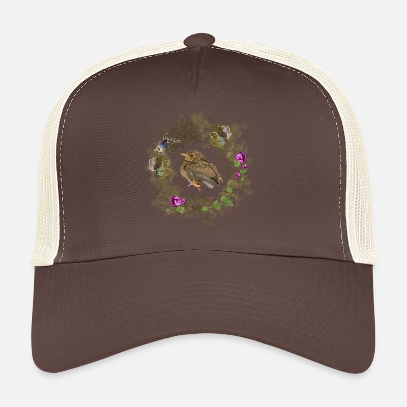 Rotkehlchen mit zarten Blüten und Bläulingen Trucker Cap