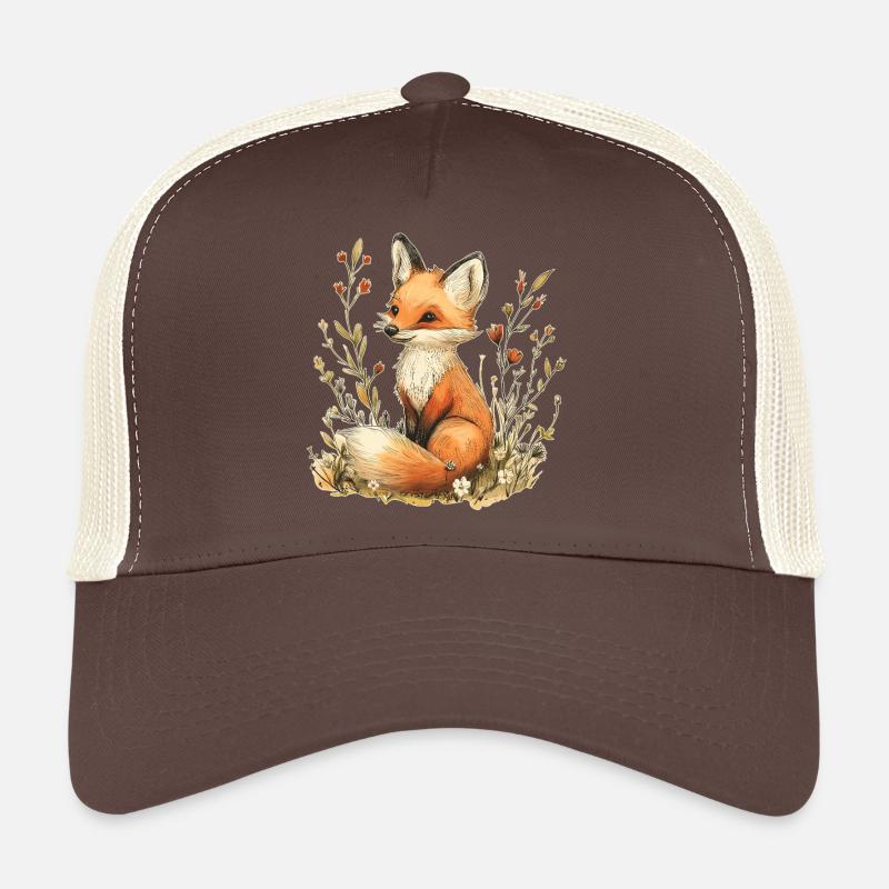 Fuchs mit Blumen - Trucker Cap - Braun/Beige