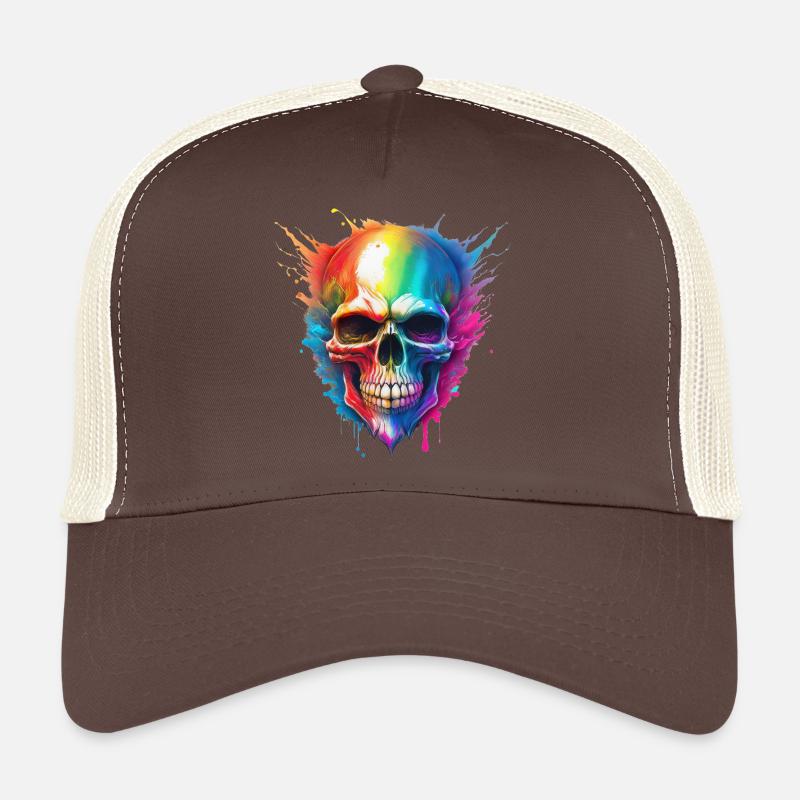 Regenbogen-Schädel Farbexplosion - Trucker Cap - Braun/Beige