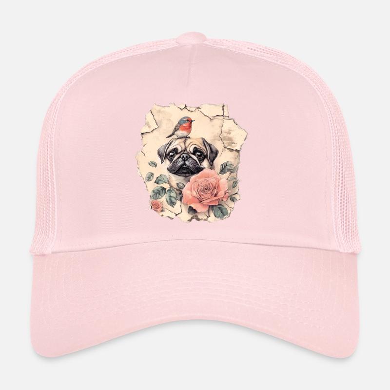 Mops mit Rotkehlchen Trucker Cap