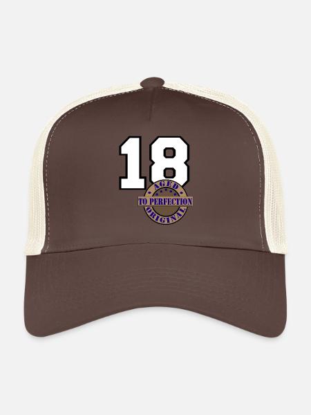 18th Birthday ,Age of Age , Aged to Perfection(25 - Trucker Cap - brown/beige - Front