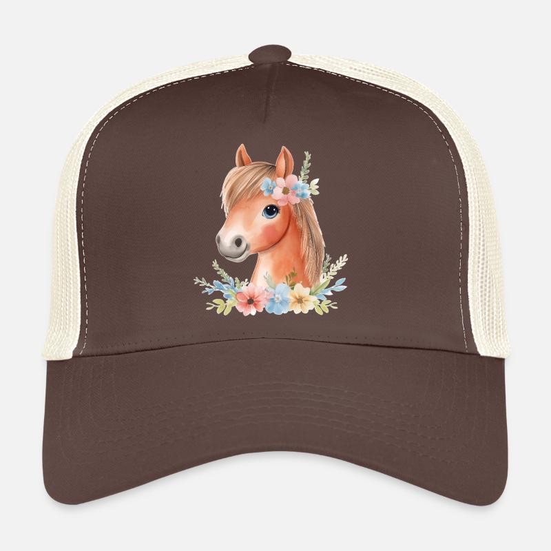 Süßes Pferd mit Blumen - Trucker Cap - Braun/Beige
