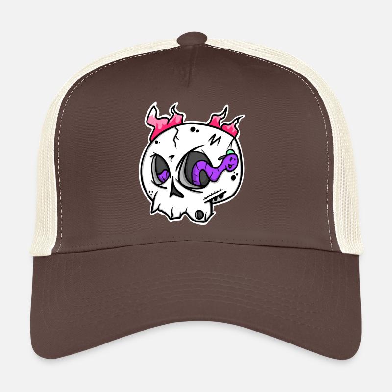 Skull & Worm: Colorful skull with a twist! - Trucker Cap - brown/beige