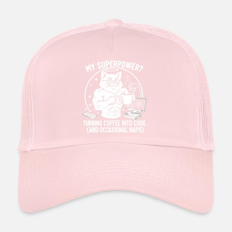 Lustiges Coding Katze T-Shirt - Superkraft Kaffee Trucker Cap