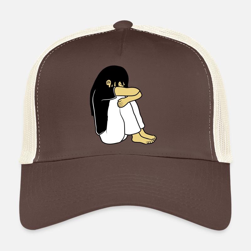 Trauriges Sitzendes Mädchen - Trucker Cap - Braun/Beige