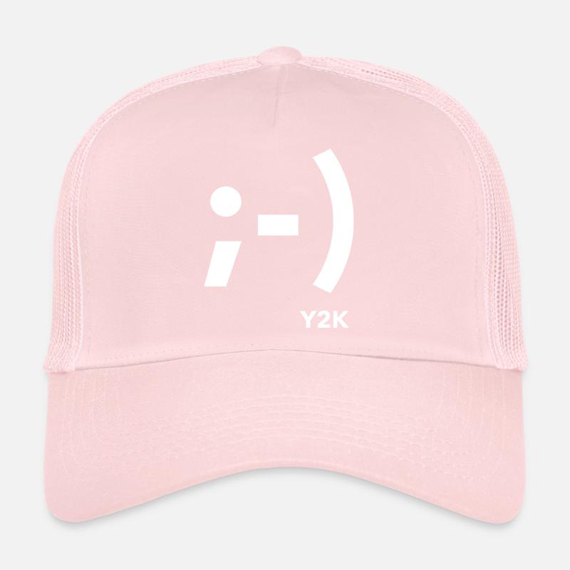 Y2K white winking smile Trucker Cap