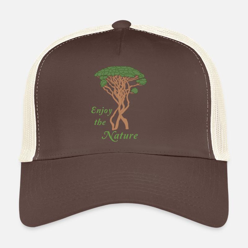 Pine Tree, Enjoy Nature, Green, Brown Trucker Cap