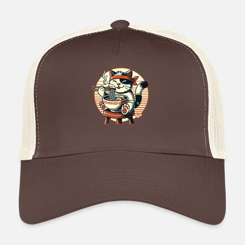 Manger des ramen, chat heureux - Casquette trucker  - marron/beige