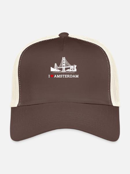 J’aime Amsterdam Golden Gate Bridge Pays-Bas Jeu de mots - Casquette trucker  - marron/beige - Devant