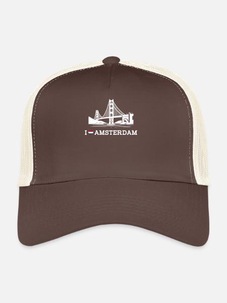 I Love Amsterdam Flag Heart Golden Gate Bridge Pun - Trucker Cap - brown/beige - Front