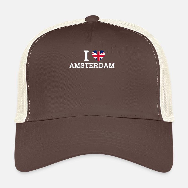 J’aime Amsterdam Royaume-Uni Coeur Drapeau Royaume-Uni Jeu de mots Casquette trucker 