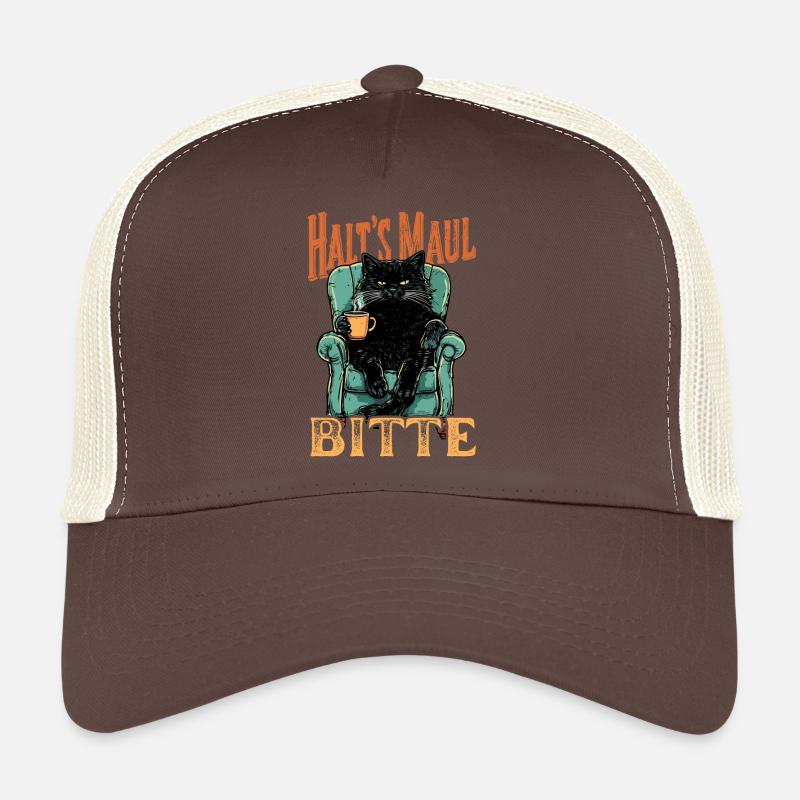 Halt’s Maul Bitte – Coole Vintage Katze mit Spruch - Trucker Cap - Braun/Beige