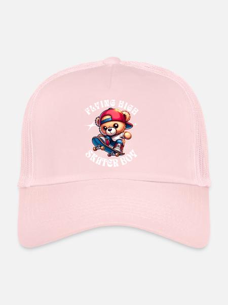 Ours en peluche skateur sur skateboard - Casquette trucker  - rose pâle - Devant