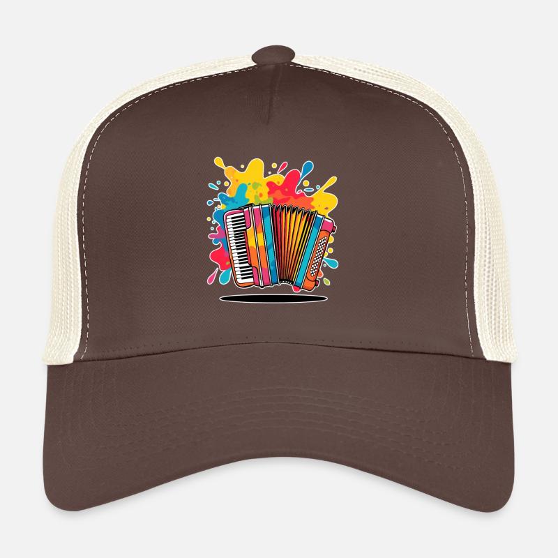 Farbenfrohe Musikinstrumente mit Spritzern - Trucker Cap - Braun/Beige