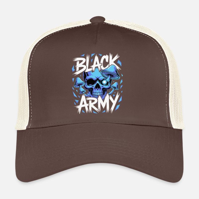 Blue Skull Army Mushrooms Trucker Cap
